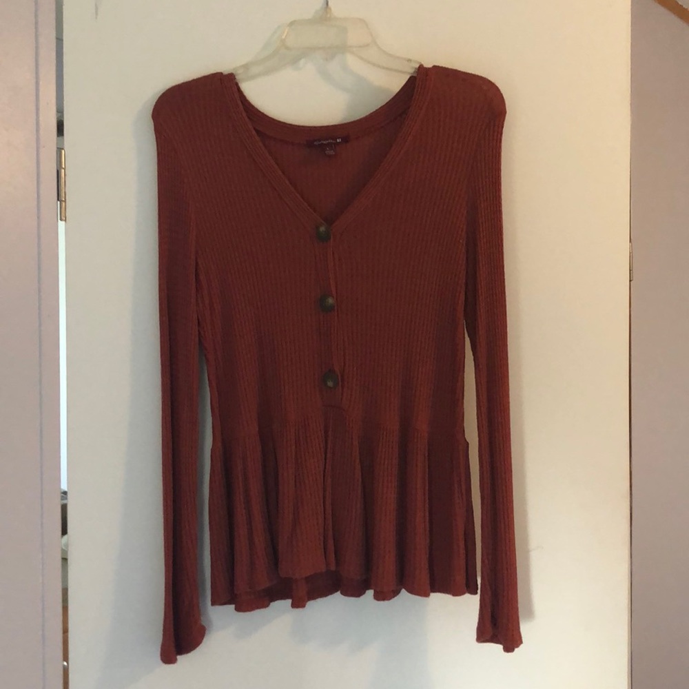 Boutique Women’s top waffle knit - brick color